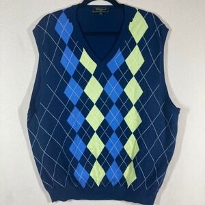 Bobby Jones Mens Sweater Vest XXL Navy‎ Argyle Golf Dark Academia Grandpacore